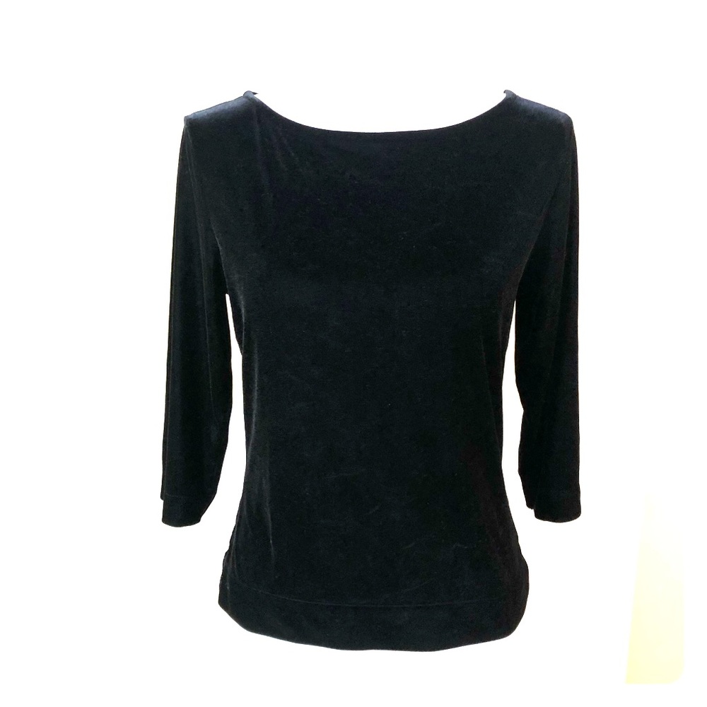 Stretch Black Velvet top size M 3/4 sleeves